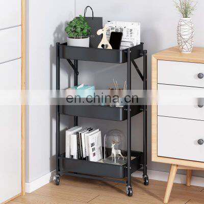 Space Saver 3 Tier Foldable Storage Shelf Utility Hotel Office Organizer Rack Kitchen Trolley Cart With Lockable Wheels photo-5