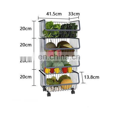 Kitchen Four Layers Storage Basket Fruits and Vegetables Storage Rack Movable Storage and Finishing Rack With Wheels photo-5