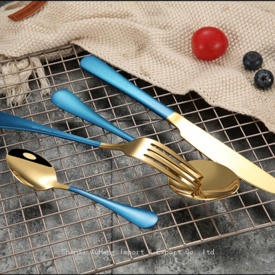 Elegant Stainless Steel Matte Gold Plated Dinner Fork Spoons Knife Flatware Set With Red Colored Handle photo-5
