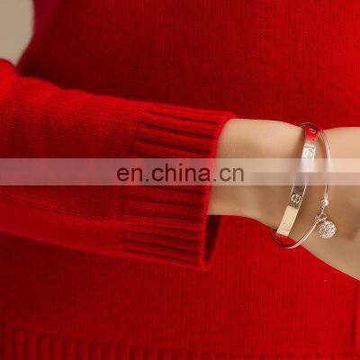 Bulk Wholesale New Designs Pullover For Ladies Sweater Red Color Crew Neck Woolen Sweater