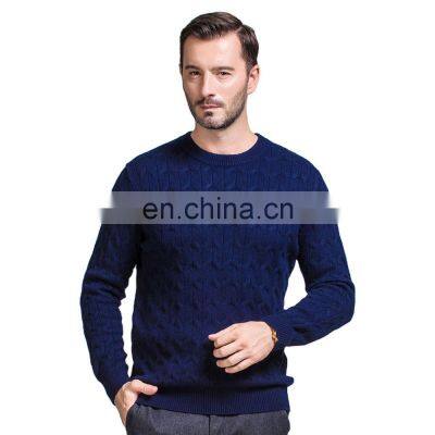 Men's Classic Cable Knit Cashmere Sweater Fashion Crew Neck Design