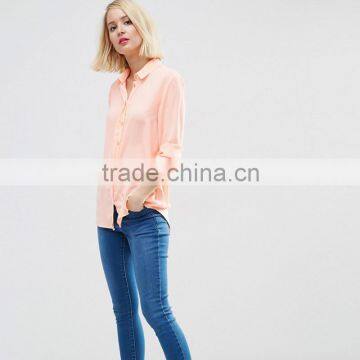 Pink Colour Chiffon Blouse Designs Long Sleeve Lady Blouse & Tops for Women photo-4