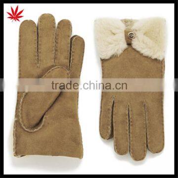 Popular ladies yellow warm double face integration fur gloves