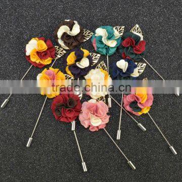 Fashion Lapel Fabric Flower Handmade Boutonniere Brooches Pin Stick Mens Accessories