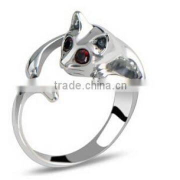 Silver Plated Kitten Cat Ring With Crystal Eyes Gift Women's Jewelry