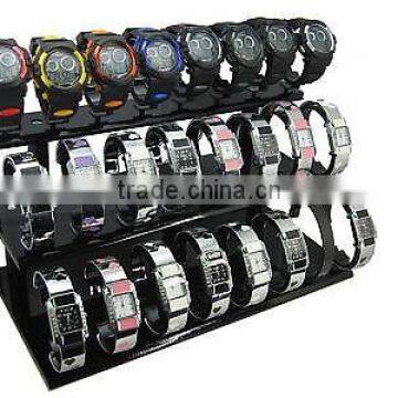 BLACK ACRYLIC JEWELLERY DISPLAY STAND FOR 24 BRACELETS WATCHES