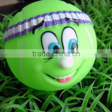 vinyl pet toys-tennis ball with smile green face