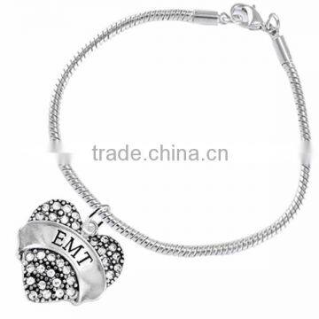 Genuine Austrian Clear Crystal Registered Nurse "ETM" Charm Chain Link Bracelet photo-4