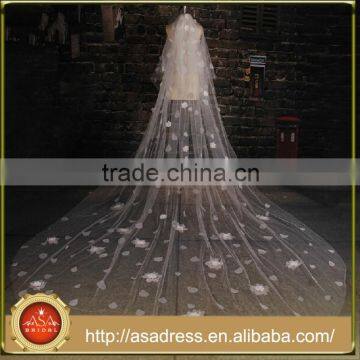 BV1004 2015 Summer Beautiful Hot sale Wedding Veil 3 Meters Tulle Flower One Layer Bridal Long Veils