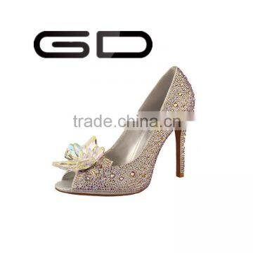 GDSHOE elegant crystal flower high heels shiny rhinestone peep toe high heel shoes for party