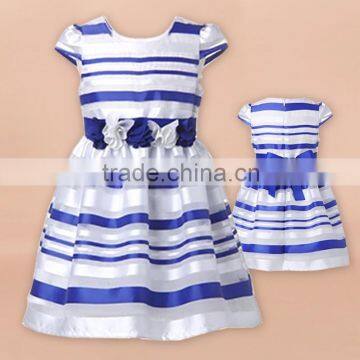 Fashion applique Striped young girls dresses for summer wholesale children clothes