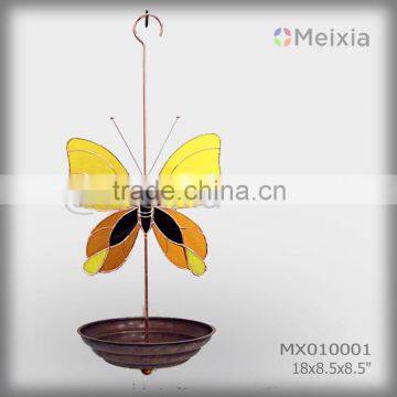 MX010001 tiffany style stained glass butterfly decorated bird feeder wholesale for garden