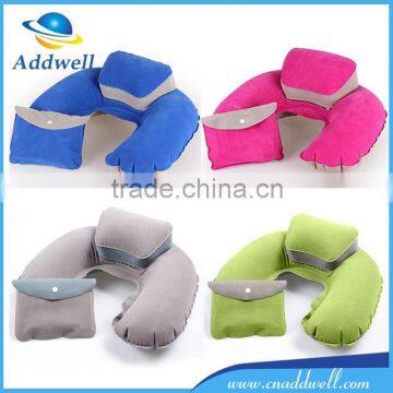 Outdoor U shape flocked PVC travel inflatable neck pillow