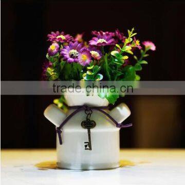 Decorative items table mini ceramic flower pots with green plant