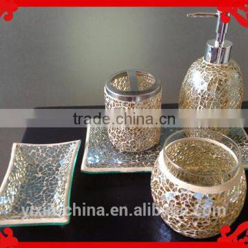 Handmade Mosaic Glass Bathroom Accessory Set ,Champagne