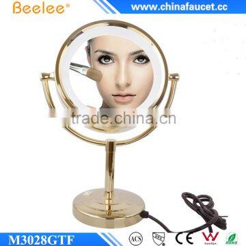 Two-way Golden Thin Deck Mounted Salon Cosmetic Mirror With LED Light