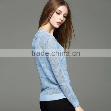 Lady's Knitted Round-neck Long Sleeve Pointelle Cardigan photo-4