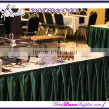 hunter green satin fitted table skirts with box pleats, with topper for wedding events