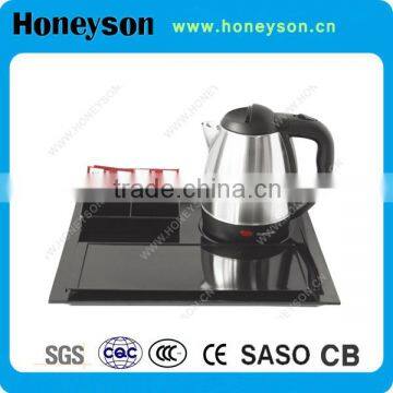 hotel amenity stainless steel 1.2L kettle tea kettle wiht melamine tray set