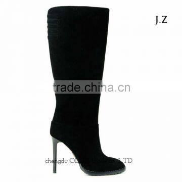 OB59 latest supplied black zipper up slim high heel genuine leather upper knee high round toe boots women winter collection