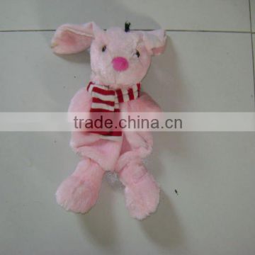 lovely pink rabbit soft plush animal hot water bottle cover with striped scarf