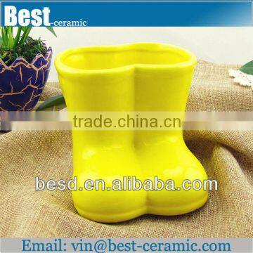 yellow glazed cute ceramic shoe flower pot