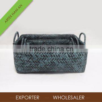 Set of 3 Black Bamboo Laundry Basket / Handmade Storage Basket in Vietnam