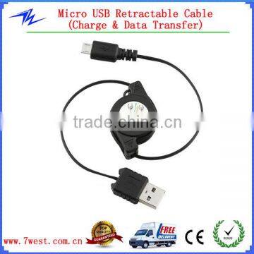 Logo Custom 75cm Retractable Micro USB Cable USB Data Sync Charger Cable for Smartphone