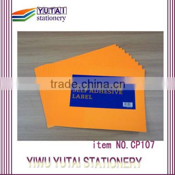 Zhejiang factory a4 bright checkpoint color label sticker paper