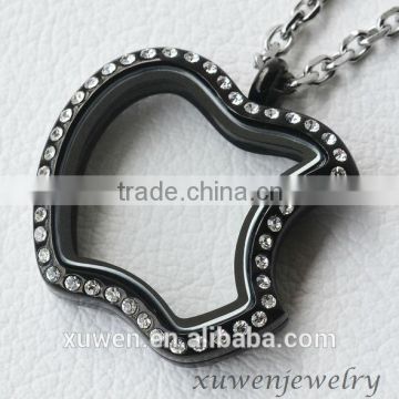 apple shape black plated stainless steel floating locket charms