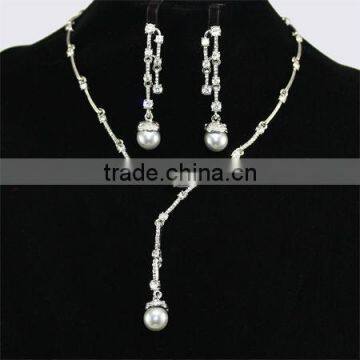 Beautiful Peal Jewelry Rhinestone Sliver Plating Necklace Set KSHLXL-36