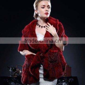 Hot Selling Real Red Knitted Mink Fur Stole for Elegant Ladies with Cheap Price Stole