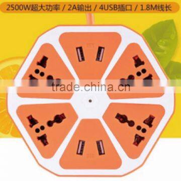 2016 USB electrical power strip 250v 10a universal extension socket outlet
