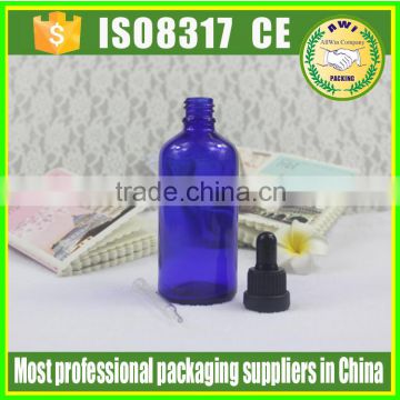 Screen Printing blue Essential Oil Glass Bottle 100ml