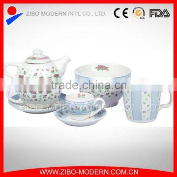 porcelain tea pot and mug dinnerset with printing