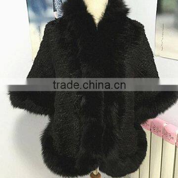 factory price knitted mink fur cape with fox fur trim