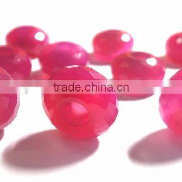 AAA Genuine Beautiful Gorgeous Pink Chalcedony Faceted Fancy Stylist Roundel Big Hole Beads