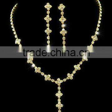 Clear Crystal Gold Plated Necklace Earrings Set CS1074