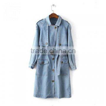 Custom Women's Winter Blue Jean Jacket Casual Single Breasted Denim Coat