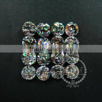 14mm rainbow black plated druzy quartz irregular surface round stone cabochon for DIY earrings,rings supplies 4110097