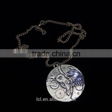 New Arrival Steampunk Round Cameo Shape Eagle Head Gear Steam Pendant Statement Necklace 2015 Yiwu Fashion Jewelry Hot Sale photo-4