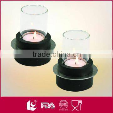 2pcs 18/0 stainless steel and glass candle holder with wooden base