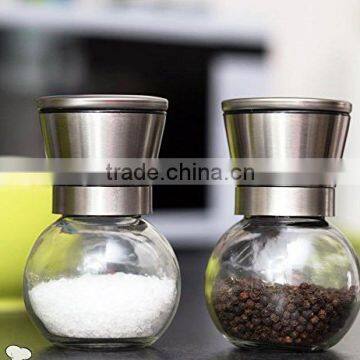 manual glass spice bottle grinder/pepper and salt mill 6 Oz Glass Body and 5 Grade Adjustable Ceramic Rotor