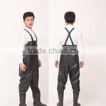 black color watertight cheap pvc chest high aquatic work wear