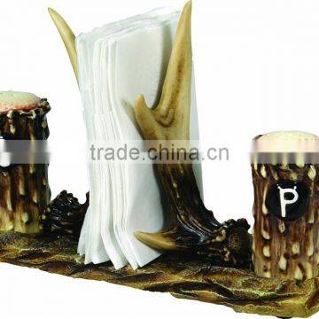 Personalized Color Glazed Decorative POLY RESIN salt and pepper set with napkin holder