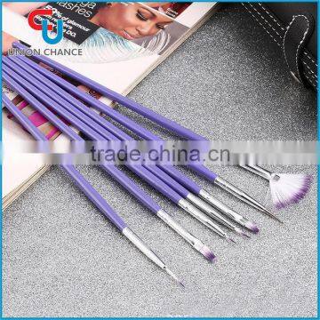 Pro 7Pcs Purple Manicure Brush Set Makeup Crystal Nail Art Polish Brush Kits