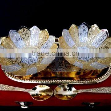 Wedding Gift Gold and Silver Plated Bowls Spoon Tray Set photo-2