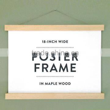 Magnetic Print Hanger 18" Wooden Poster Hanger, Poster Frame in Maple Wood with Magnetic Fasteners - No screws!