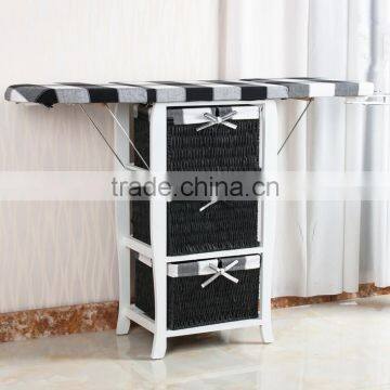 Home furniture clothes wood ironing table wooden ironing board in cabinet with multi wicker drawer