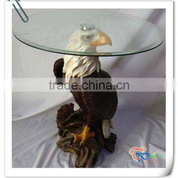 Hot Sale China Factory round eagle animal glass coffee table